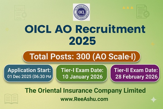 OICL AO Recruitment 2025 Notification Out: Apply Online for 300 AO Posts (Scale-I)